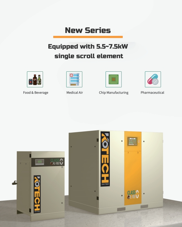 kotech kuw series oil free scroll air compressor
