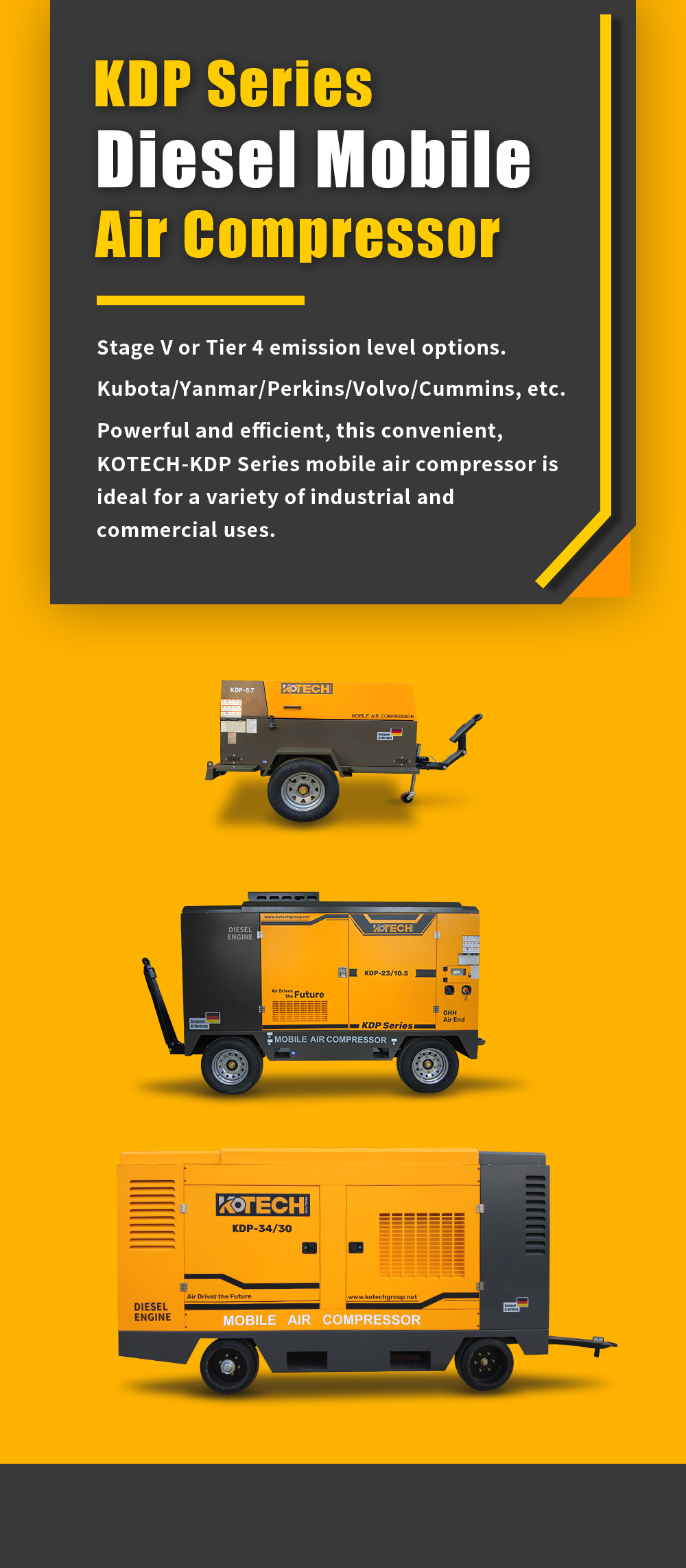 KDP series diesel mobile air compressors KDP series diesel mobile air compressor